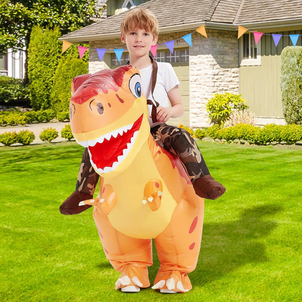 COMIN Child Inflatable T-Rex Costume Riding on Dinosaur Costume, Funny Halloween Blow Up Costume for Big Kids Cosplay