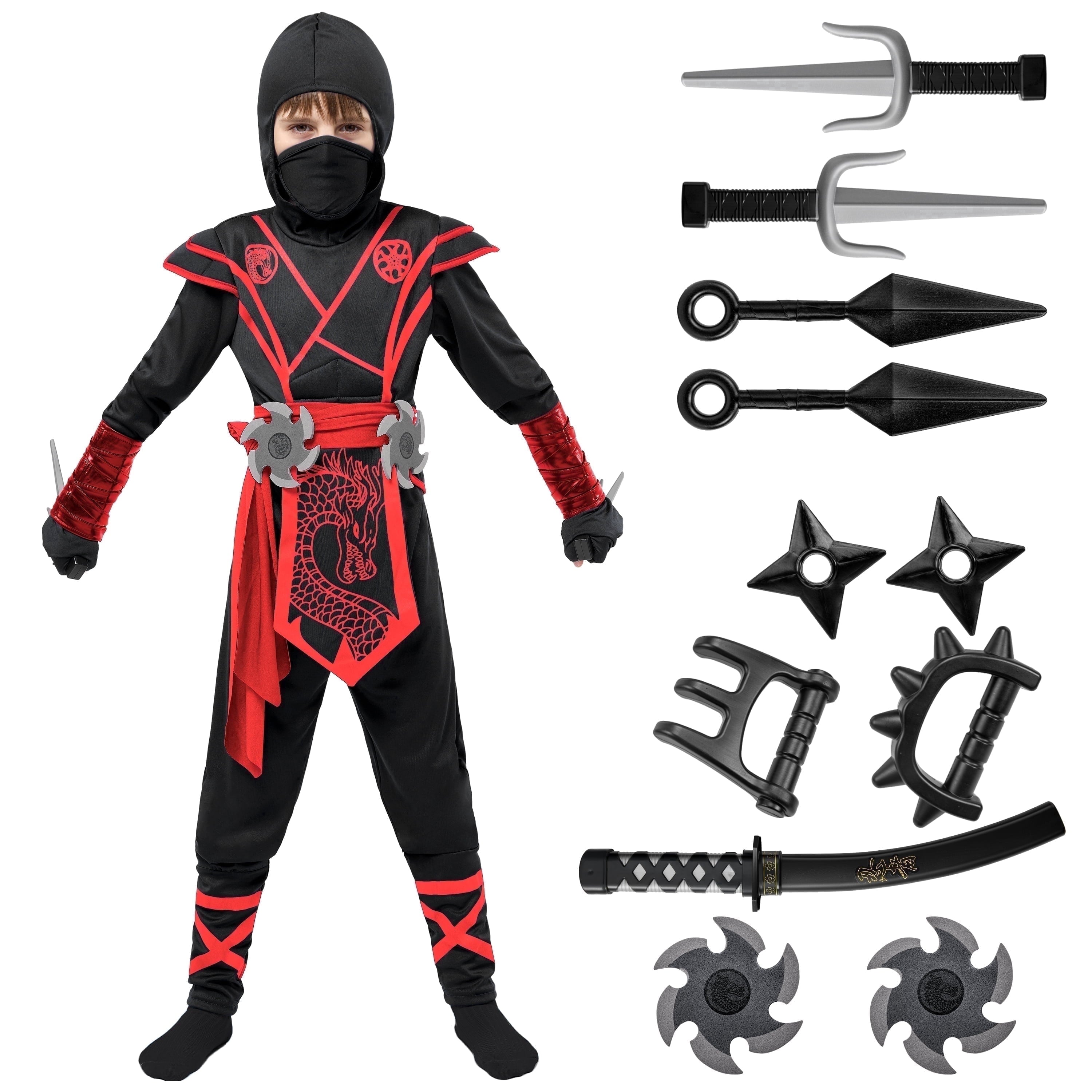  Ninja Costume for Kids, Ninja Dragon Costume Set, Boys Halloween Outfit for Dress-up and Role-play Party