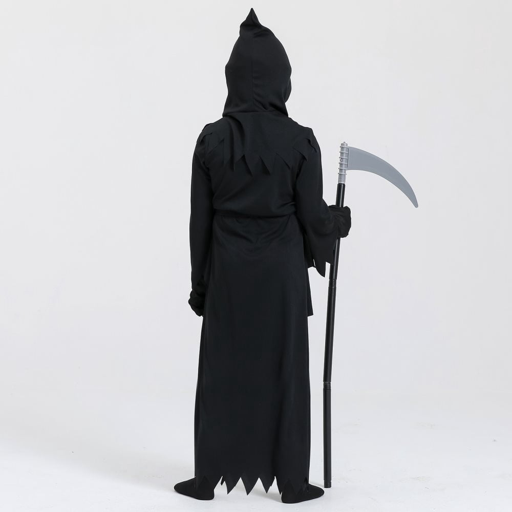 5-14Y Boys Girls Halloween Costumes Kids Grim Reaper Costume Set Scary Ghost Cosplay Outfit Halloween Party Favors Gifts(Glowing Glasses Optional)