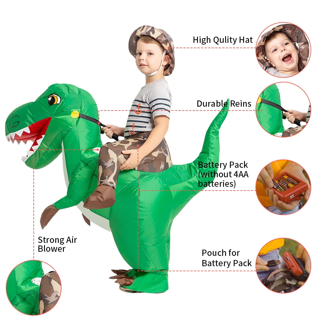  48 inch Inflatable Dinosaur Costume for Kids, Kids Halloween Costume for Unisex Boys Girls, Funny Blow Up Costumes for Halloween Party Cosplay