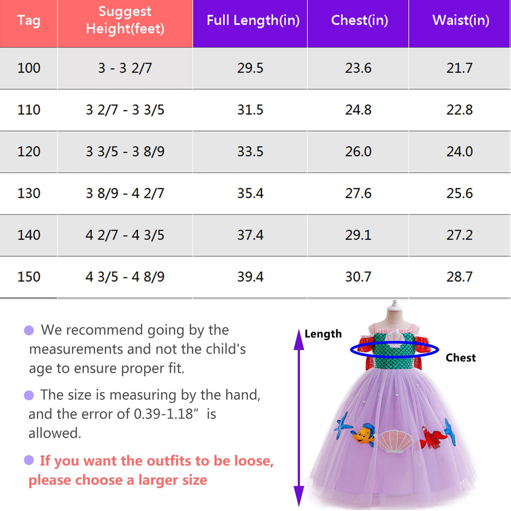 Girls Mermaid Princess Dress Costume Halloween Birthday Gown for 3-4T
