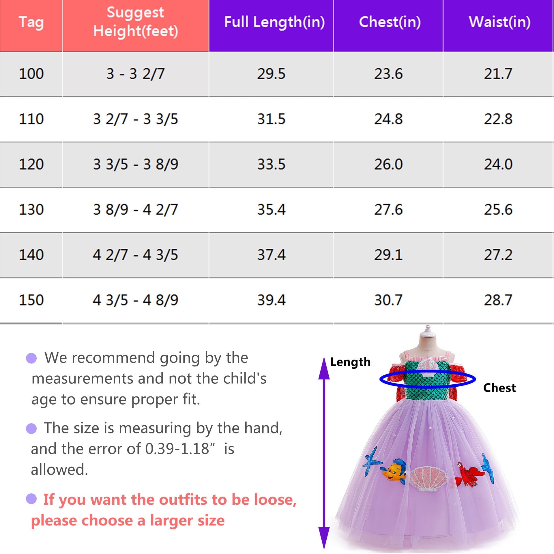 Girls Mermaid Princess Dress Costume Halloween Birthday Gown for 3-4T