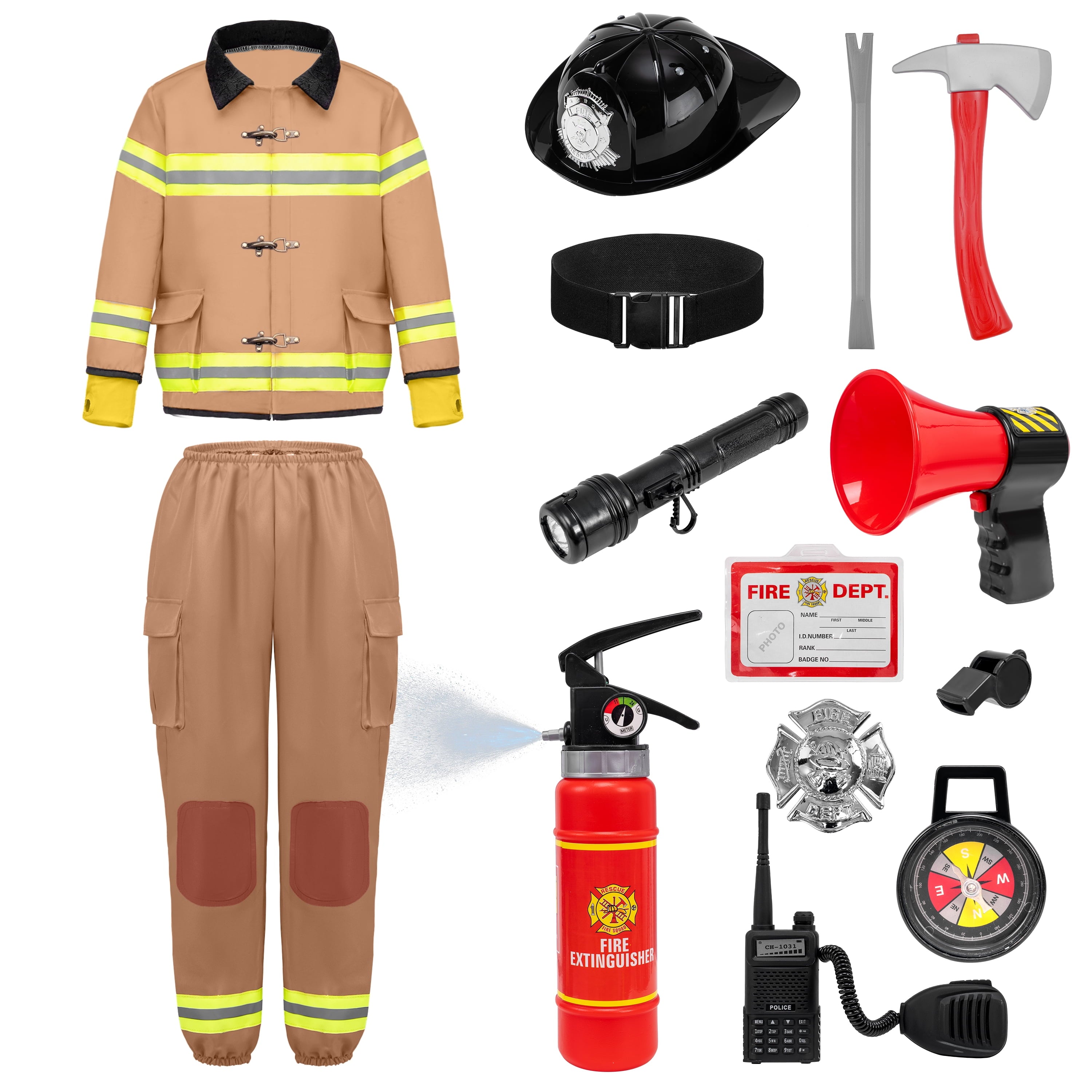  Halloween Kids Fireman Costume, Firefighter Costume for Boys Toddler Halloween Party Dress Up 3-7 Years
