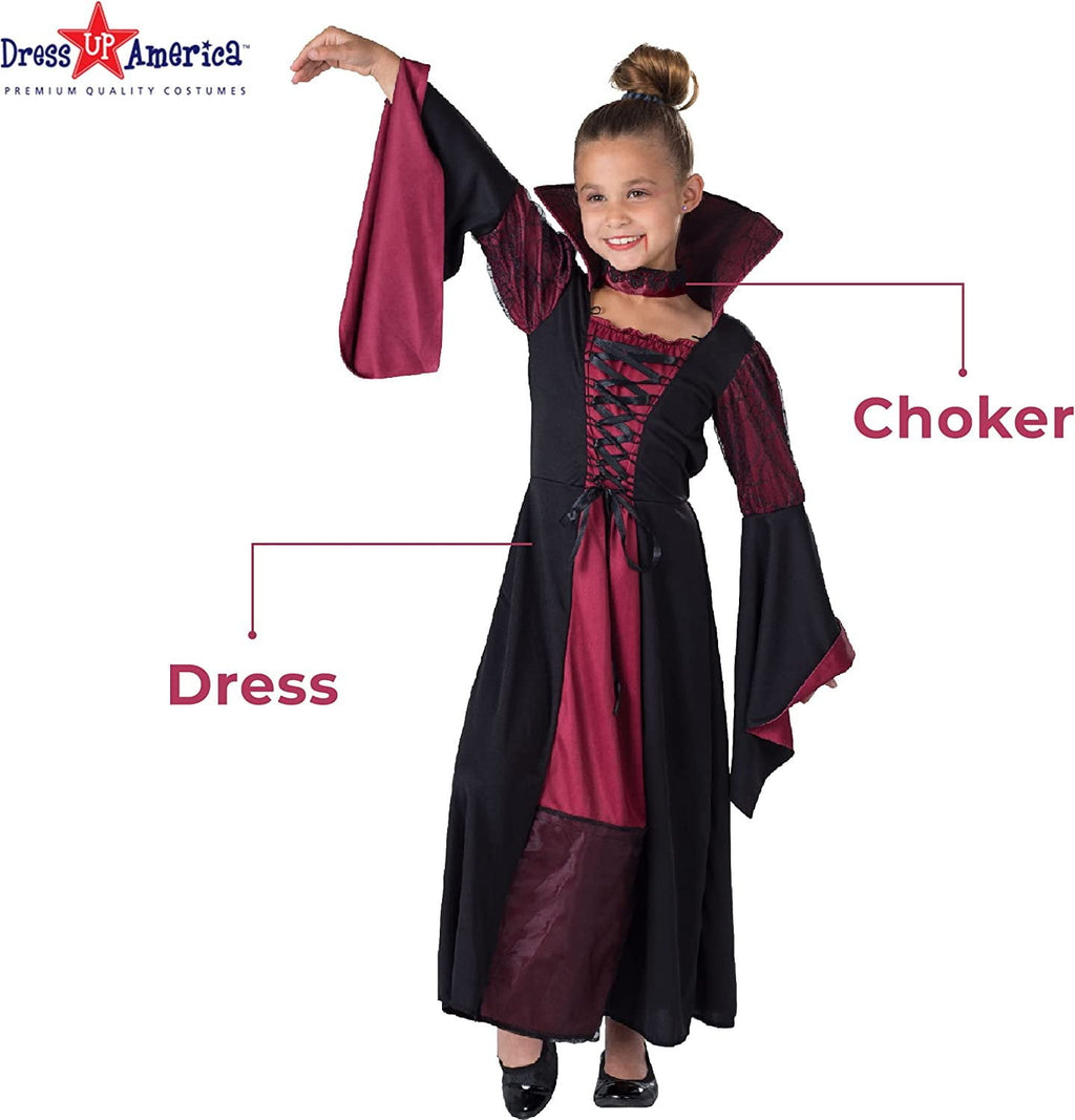 Dress-Up-America Vampiress Costume for Kids - Girls Vampire Costume - Red Halloween Dress