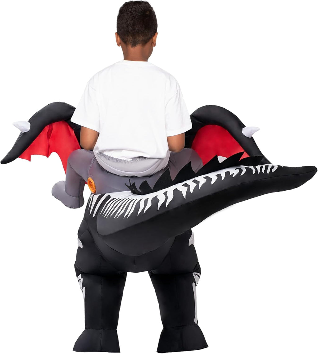  Kids Inflatable Dinosaur Costume with LED Light Up Eyes,Blow Up Ride-On Dinosaur Skeleton Costume for Halloween Party,Cosplay and Themed Dress Up