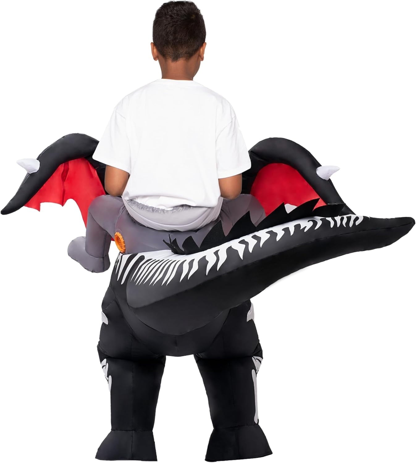  Kids Inflatable Dinosaur Costume with LED Light Up Eyes,Blow Up Ride-On Dinosaur Skeleton Costume for Halloween Party,Cosplay and Themed Dress Up