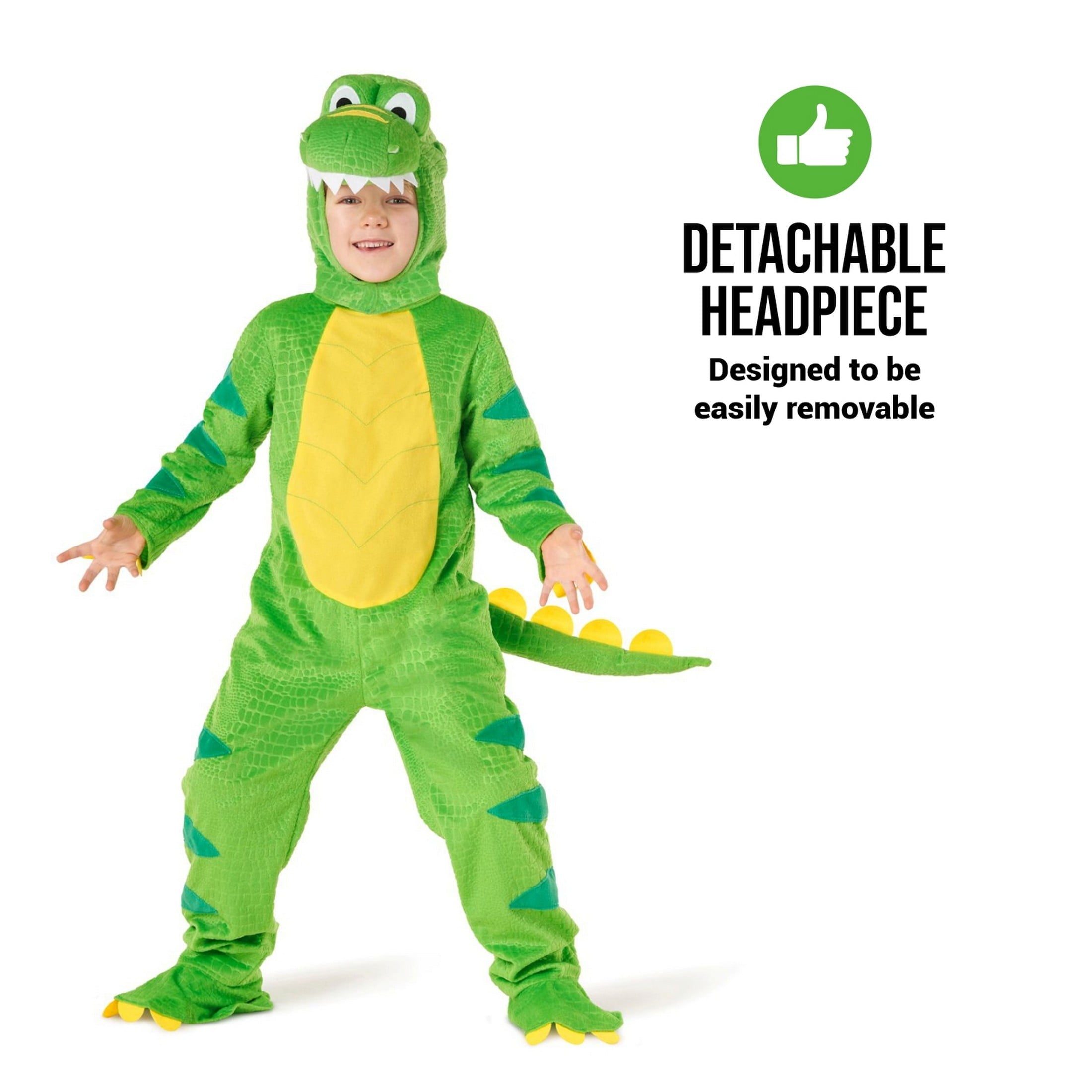  Kids Green T Rex Costume Boys Girls Dinosaur Jumpsuit Fancy Dress Halloween Green T2
