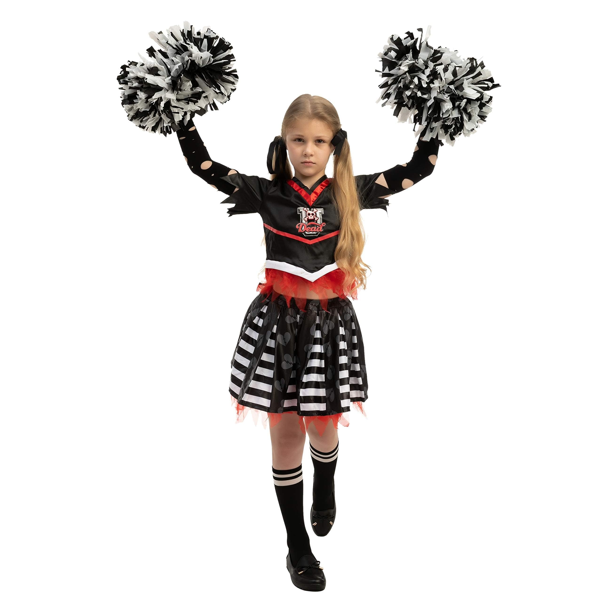  Kids Cheerleader Costume, Cheerless Costume for Girls, Scary Cheerleader Costume for Halloween Party Dress Up Age Up to 12 Years