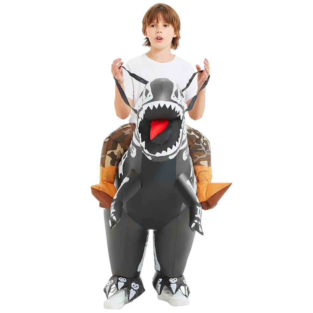 COMIN 36 inch Inflatable Dinosaur Costume Kids Ride-on Inflatables Blow Up Dino Costume Skeleton Funny Dress for Halloween Party