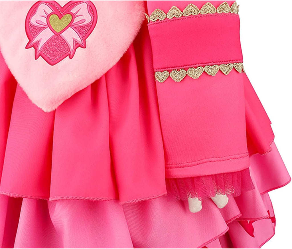  Halloween Princess Costume for G'irl's, Pink Princess Dress with Jacket, Belt & Heart Bag, Halloween Cosplay Party Outfit & Fancy Dress Up