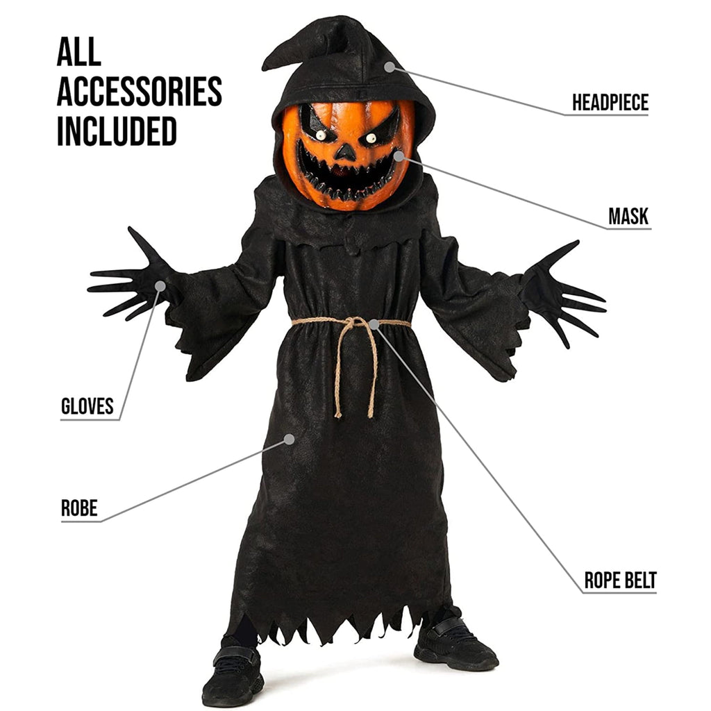  Kids Evil Pumpkin Monster Costume Boy Girl Jack Lantern Halloween Halloween Black/Orange M