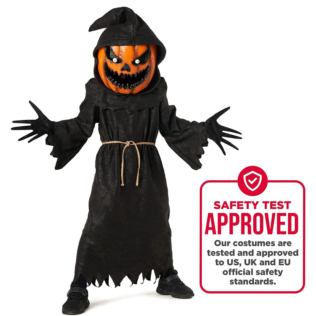  Kids Evil Pumpkin Monster Costume Boy Girl Jack Lantern Halloween Fancy Dress Black/Orange L