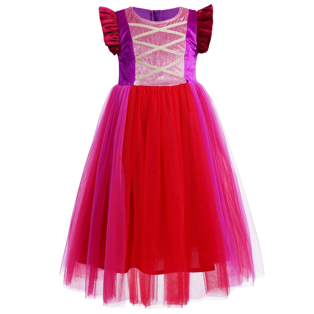 IBTOM CASTLE Kids Girls Witch Costume Tulle Dress Velvet Hooded Cloak Wigs Set Halloween Cosplay Birthday Party Carnival Dress up Outfit 4-5 Years Purple 2pcs