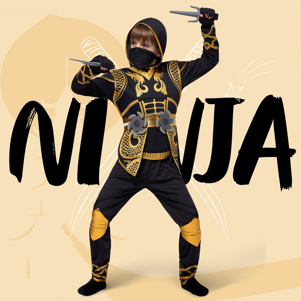  Kids Golden Ninja Costume for Toddler Boys Halloween Dress Up Age Up to 12 Years