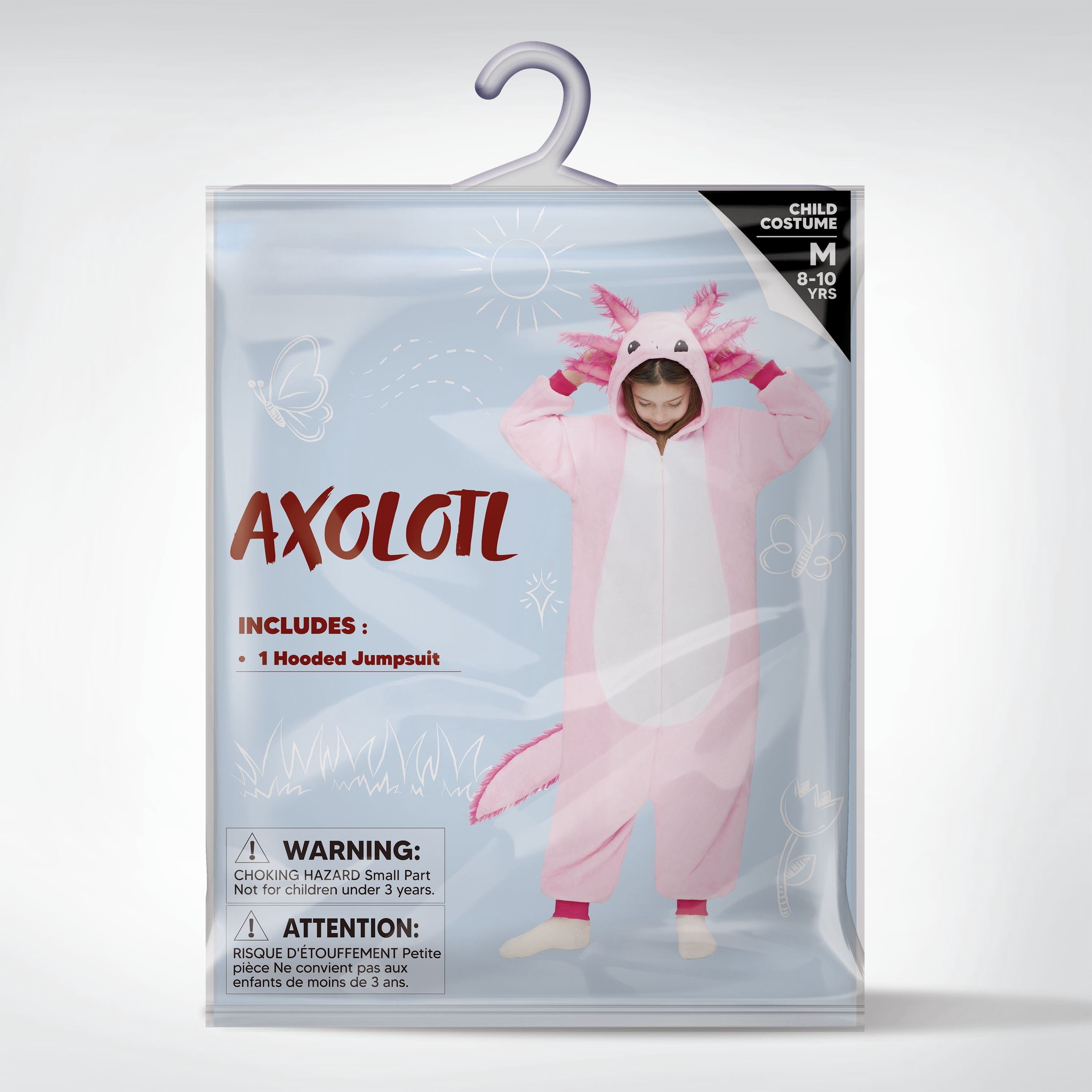  Halloween Axolotl Costume for Kids, Zip-Up Hooded Jumpsuit Pajama for Halloween Themed Party