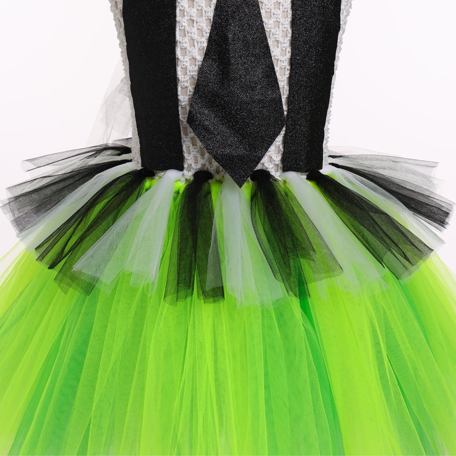 IBTOM CASTLE Kids Girls Halloween Costume Black and White Striped Tulle Dress Headband Set Cosplay Carnival Birthday Outfit 4-5 Years Black + Green