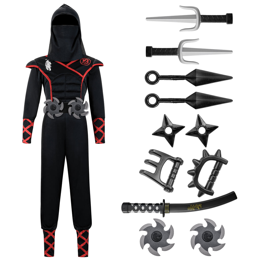  Kids Ninja Costume for Boys Halloween Fancy Dress Costume for Kids Age 3 & up