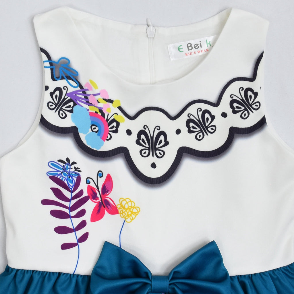 Little Girls Sleeveless Bowknot Print Princess Dress