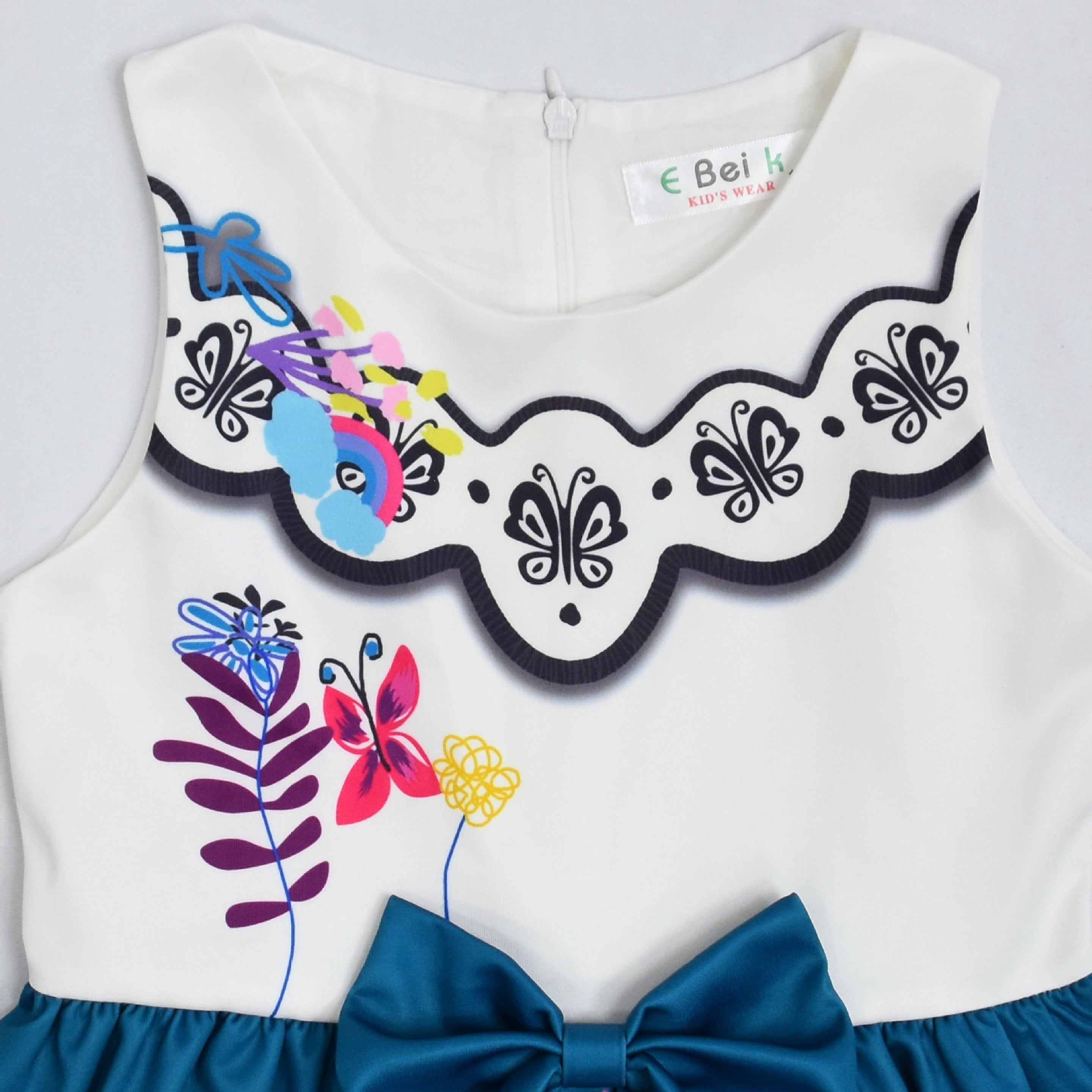 Little Girls Sleeveless Bowknot Print Princess Dress