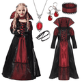 Tinyterrors™ Alaiyaky Vampire Costume Kids, Halloween Costumes for Girls, Vampire Costume Girls Halloween Costume with Ruby Necklace earrings for Girls Halloween World Book Day
