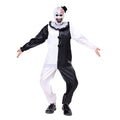  Unisex Kid Clown Costume Jumpsuit Black and White Halloween Outfit Scary Killer Cosplay with Mask Hat