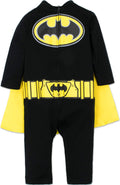 DC Comics Justice League Little Kids' Boy or Girl Cosplay One Piece Coverall with Cape Batman Black