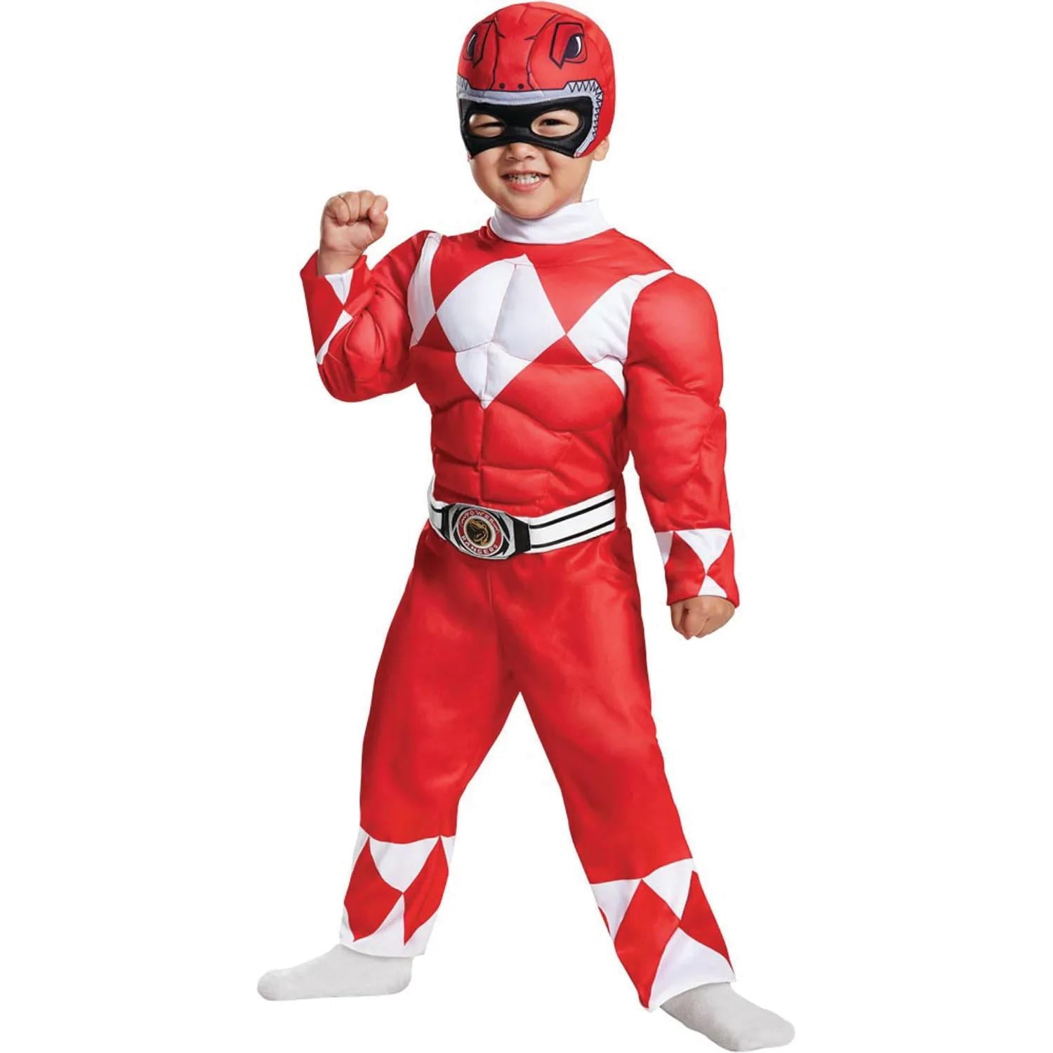  Toddler Boys' Mighty in Red Ranger Muscle Jumpsuit Costume - 3T-4T