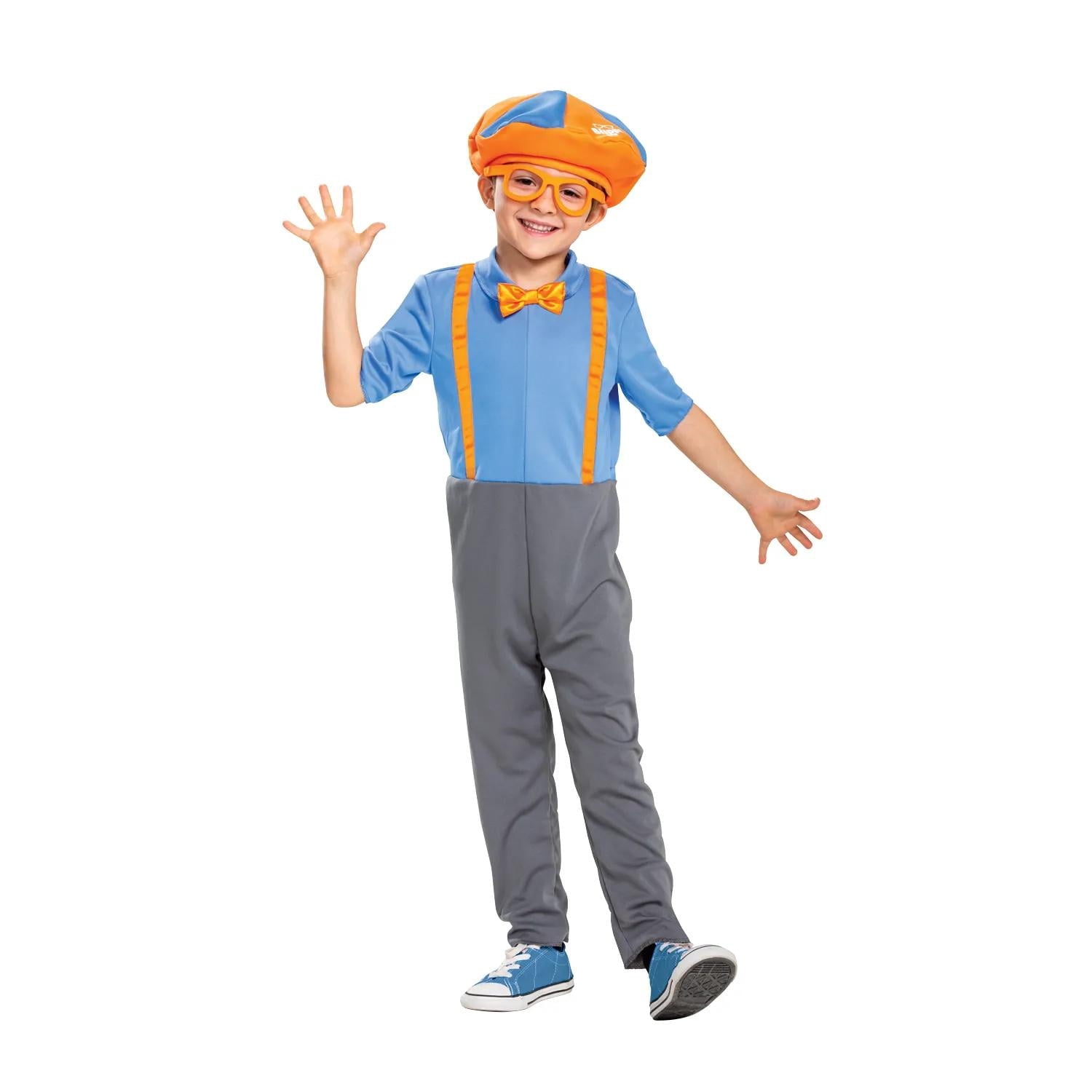  Toddler Boys' Official Blippi Jumpsuit with Hat and Bowtie Costume - Size 3T-4T