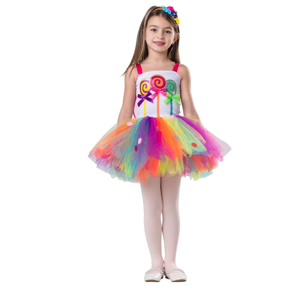 Dress Up America Candy Dress Costume For Kids- Candyland Tutu Dress Up for Girls - Halloween Candy Costume for Kids