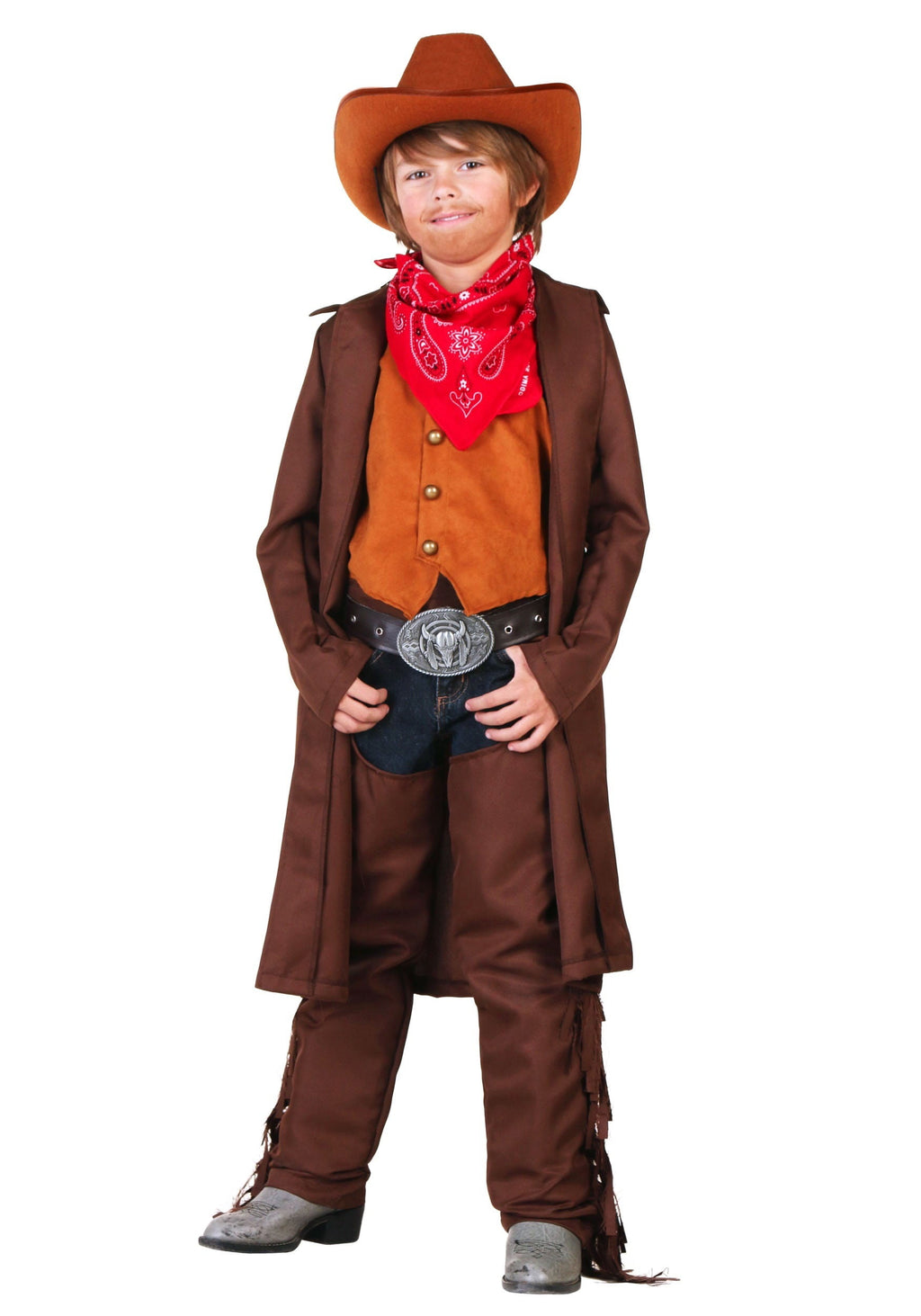  Cowboy Boy's Costume with Faux Leather Belt and Molded Felt Hat for Children, 4-6