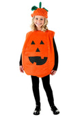  Pumpkin Costume for Kids with Plush Tunic and Leafed Hat for Children, Size 4-6