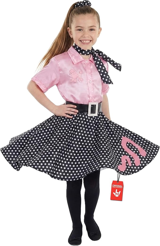 Fun Shack Girls 50s Pink Poodle Dress Costume Kids 1950s Rock N Roll Dancer Halloween Black XL
