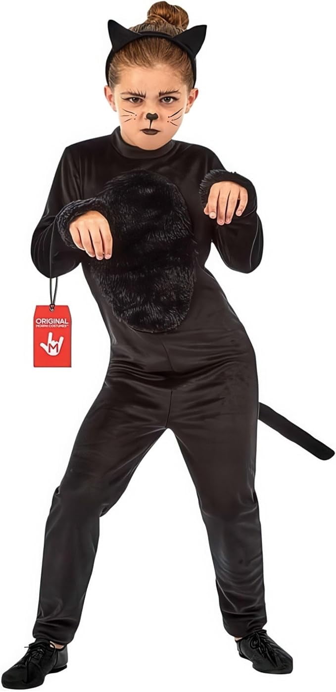Fun Shack Girls Black Cat Costume Kids Animal Halloween Fancy Dress Kitty Catsuit Halloween Black M