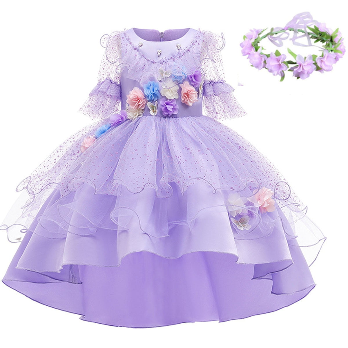 Girls Magical Floral Princess Halloween Costume Dress Kids Birthday Christmas Dress Up