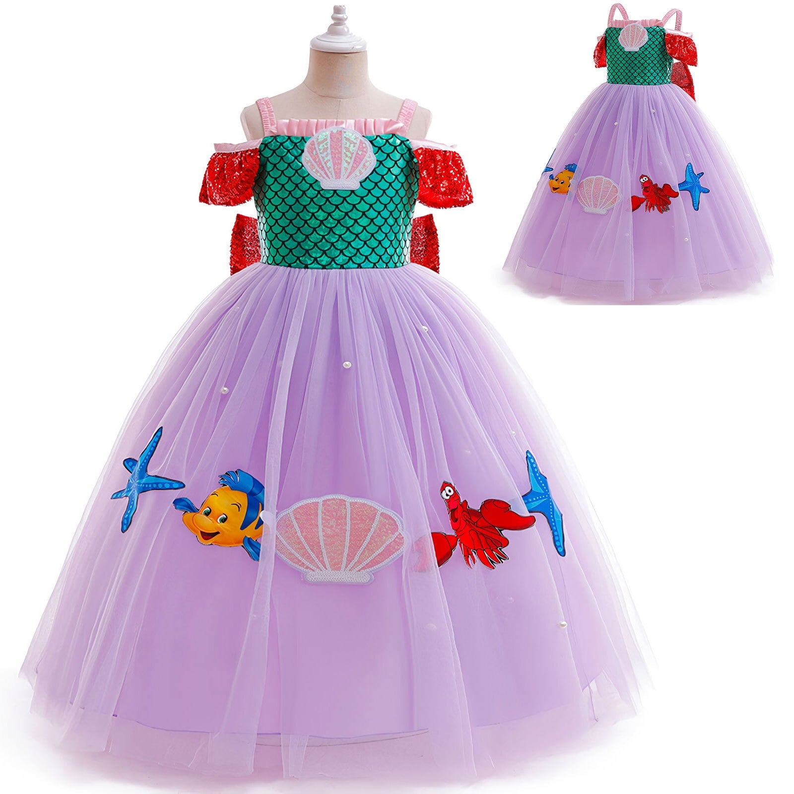 Girls Mermaid Princess Dress Costume Halloween Birthday Gown for 3-4T