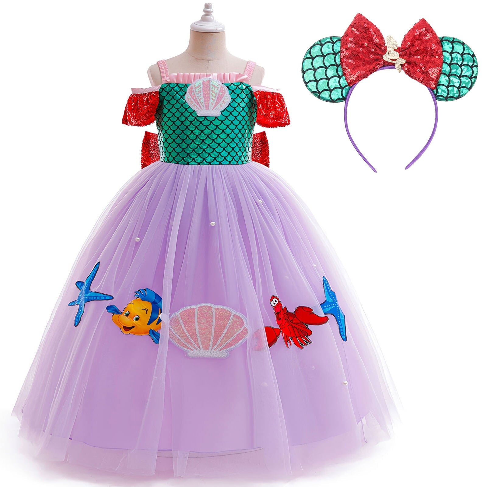 Tinyterrors™ Girls Mermaid Princess Dress Costume Halloween Birthday Gown for 3-4T