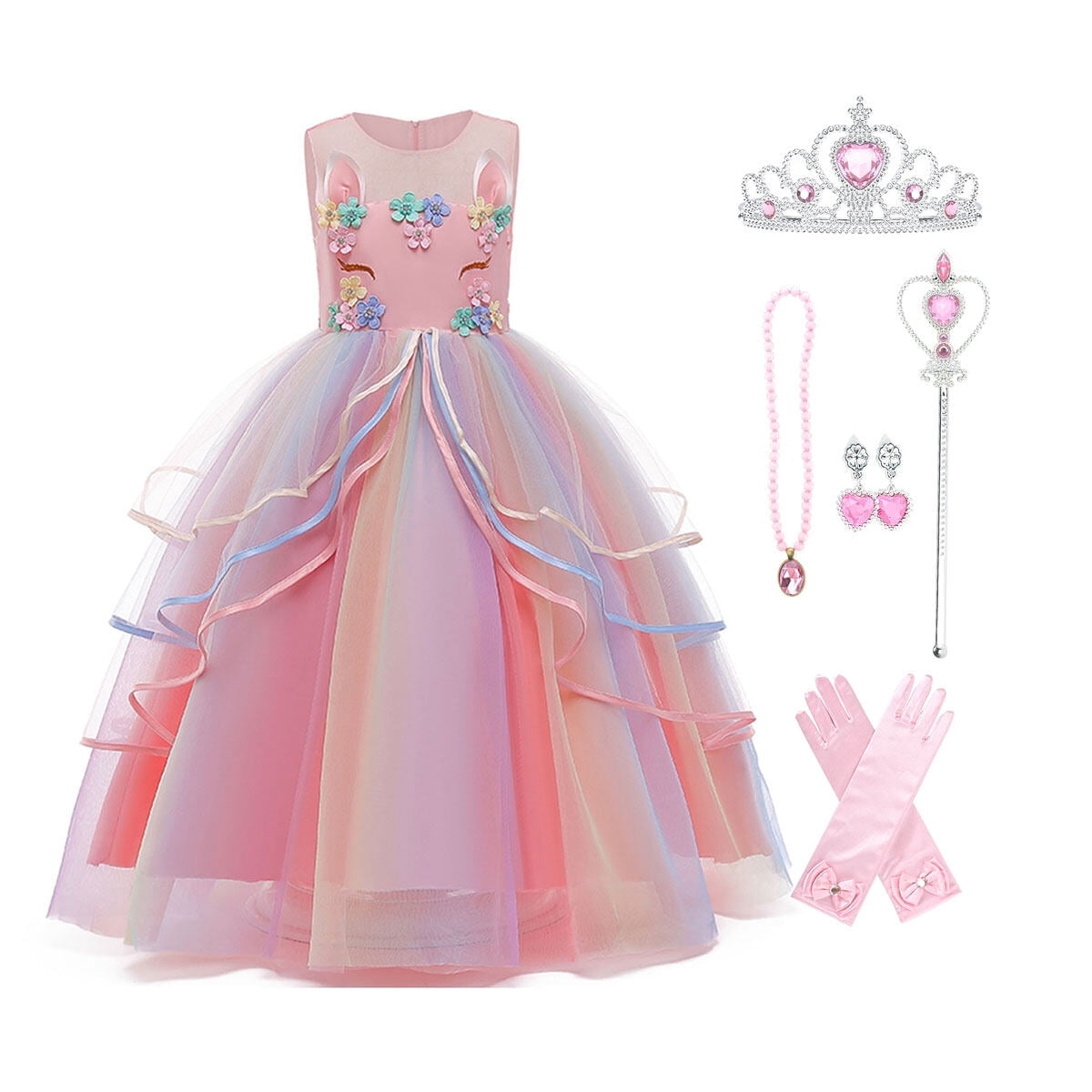 Tinyterrors™ Girls' Unicorn Costume Princess Long Maxi Dress for Birthday Party, Child 3t