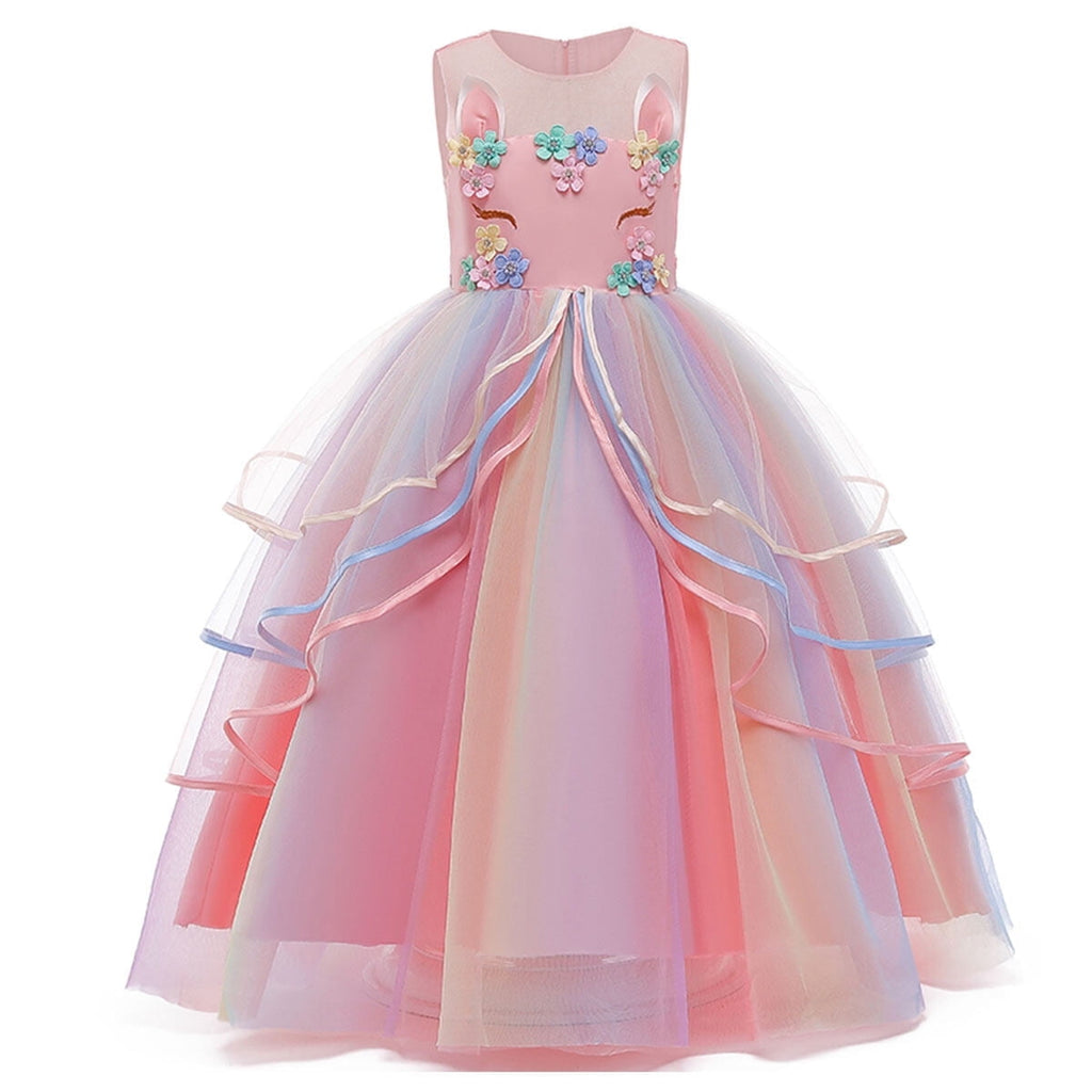 Tinyterrors™ Girls' Unicorn Costume Princess Long Maxi Dress for Birthday Party, Child 3t