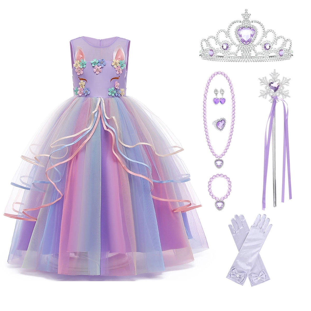 Tinyterrors™ Girls' Unicorn Costume Princess Long Maxi Dress for Birthday Party, Child 3t