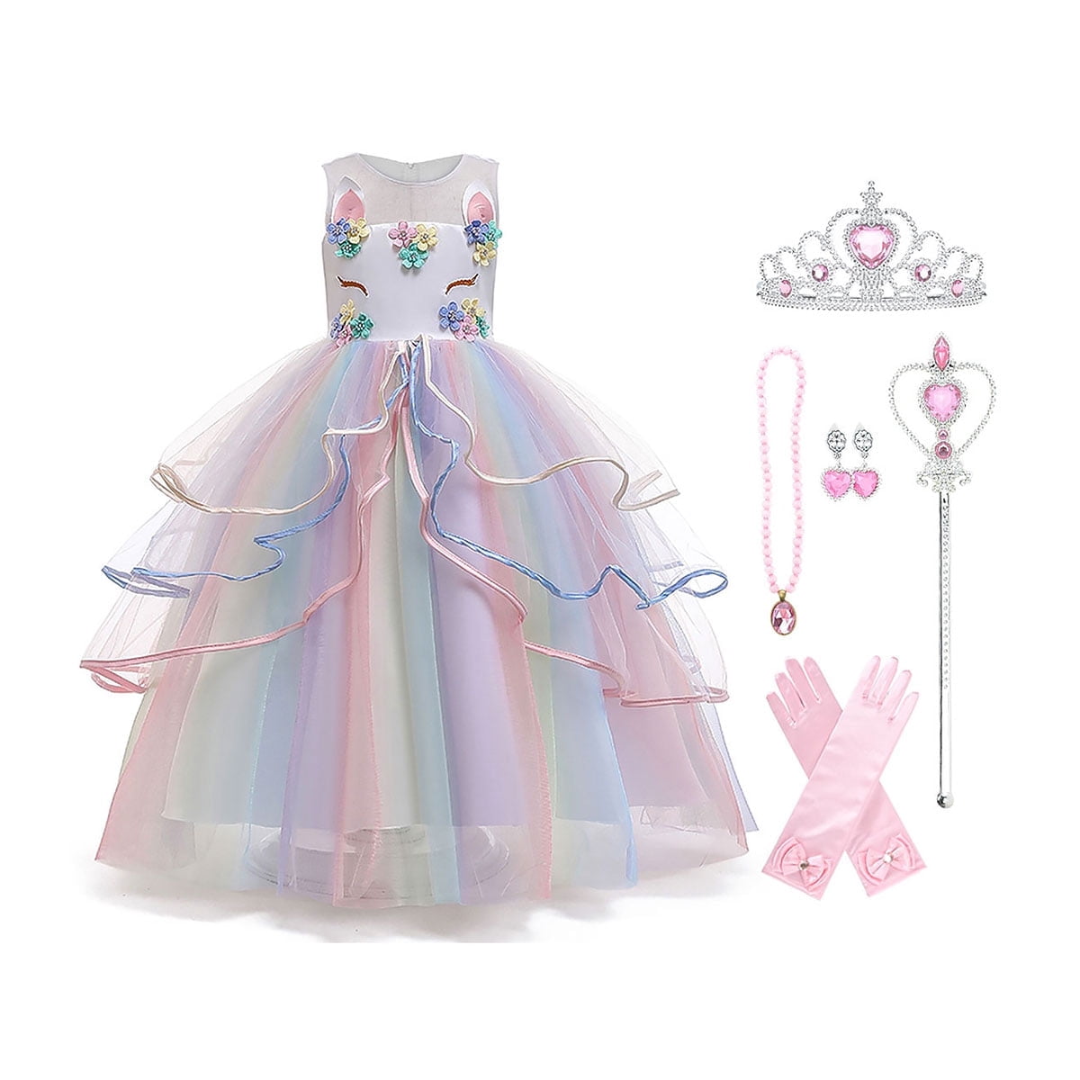 Tinyterrors™ Girls' Unicorn Costume Princess Long Maxi Dress for Birthday Party, Child 3t