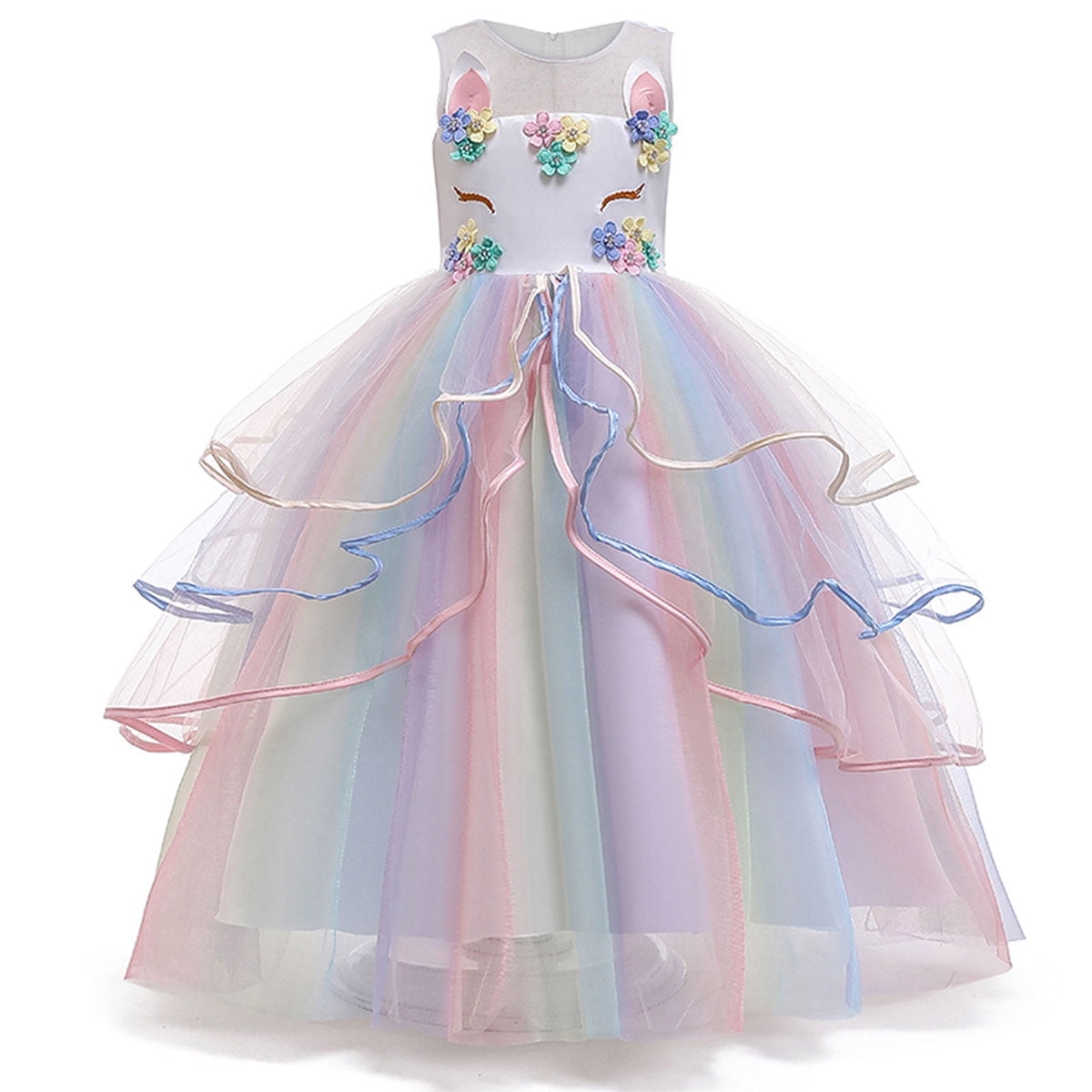Tinyterrors™ Girls' Unicorn Costume Princess Long Maxi Dress for Birthday Party, Child 3t