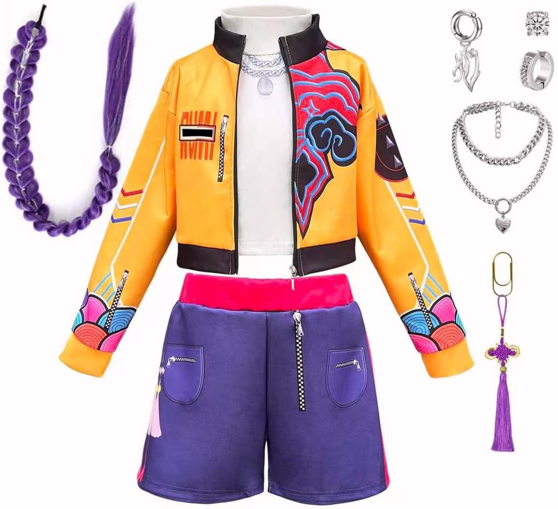  Halloween Cosplay Costume for Ages 3-12Y, Popular Singer Stage Performance Outfits, Lining Jacket Shorts Set with Wig & Dress Up Accessories for Halloween Cosplay, Birthday Party & Fancy Dress