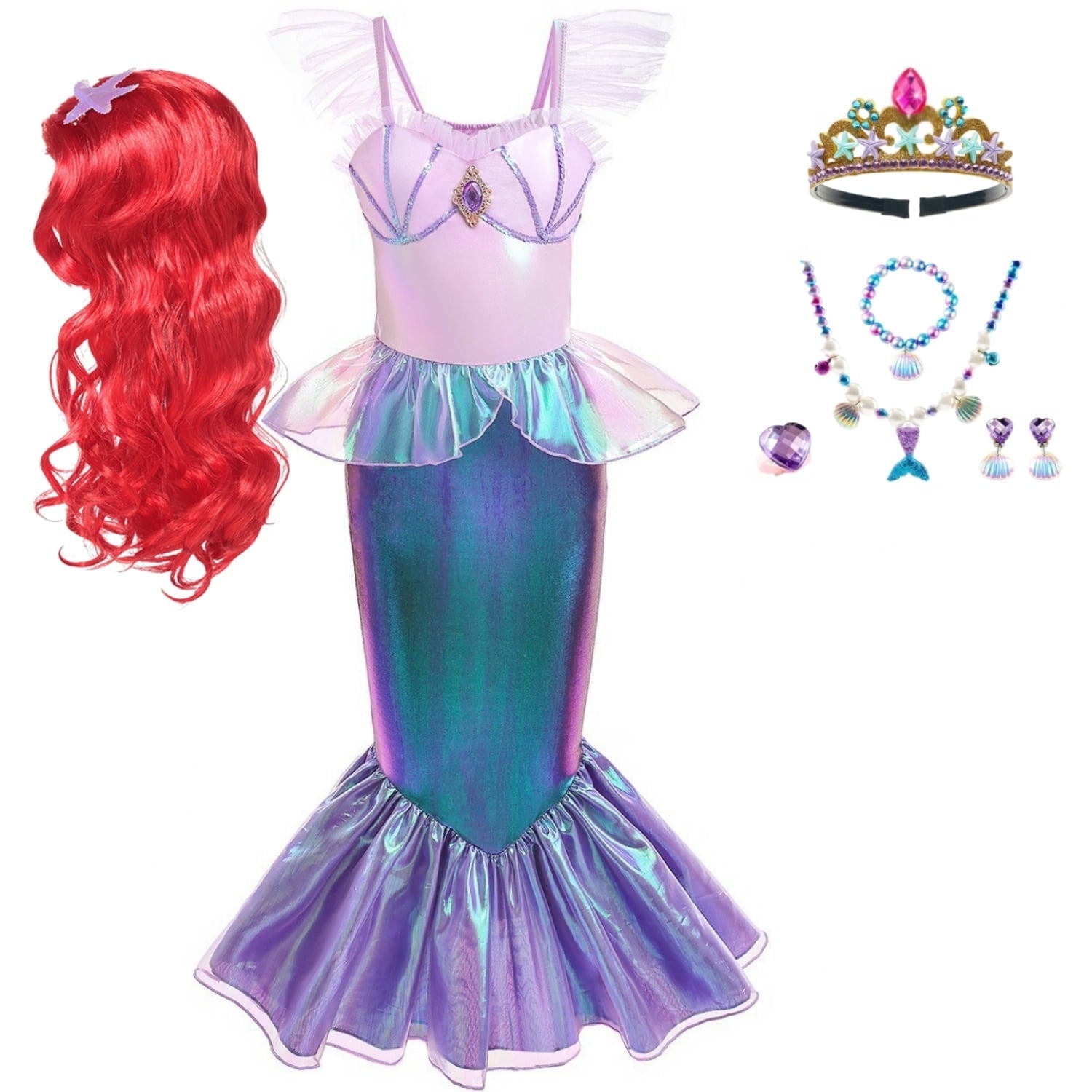 Tinyterrors™ Mermaid Dress for Girls - Mermaid Fancy Costume Halloween Princess Dresses for Girls 3-10 Birthday Gift