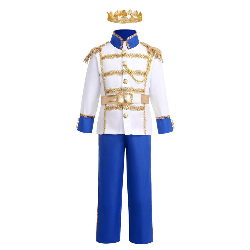IBTOM CASTLE Boys Prince Charming Costume Halloween Cosplay Dress up Birthday Party Medieval Royal Prince Outfits for Toddler Child 3-4 Years Blue 4pcs