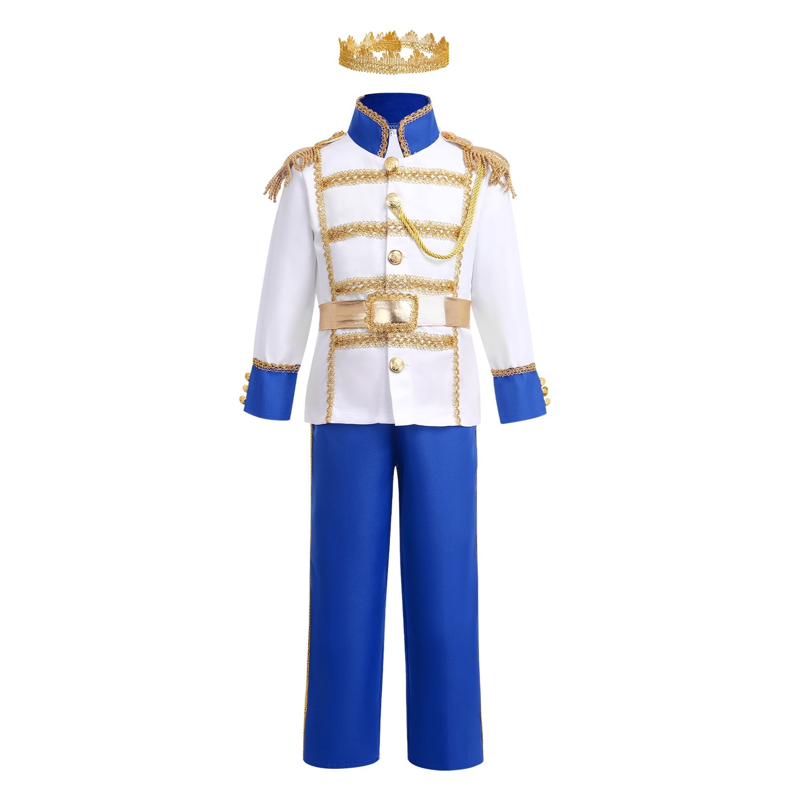 IBTOM CASTLE Boys Prince Charming Costume Halloween Cosplay Dress up Birthday Party Medieval Royal Prince Outfits for Toddler Child 3-4 Years Blue 4pcs