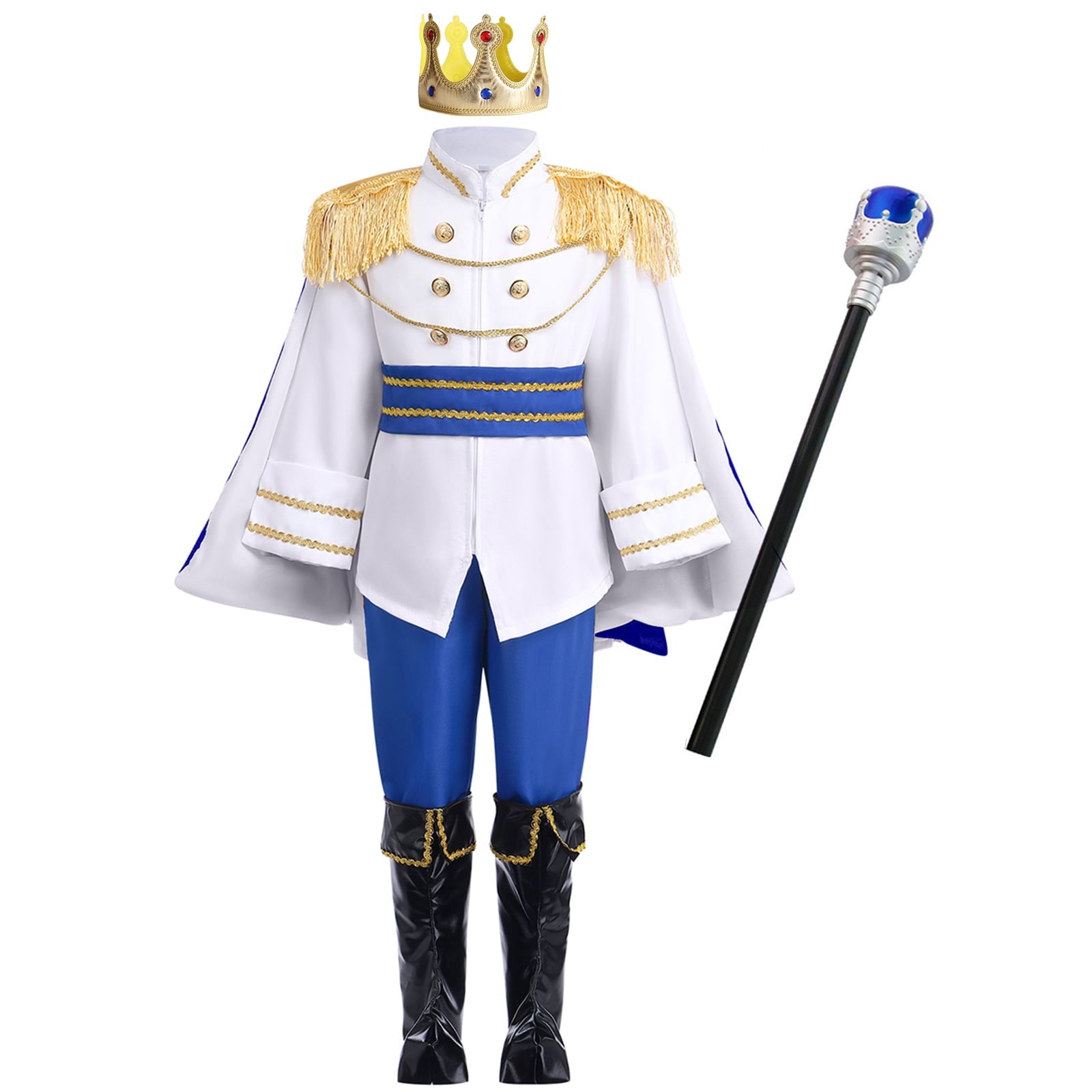 Tinyterrors™ IBTOM CASTLE Boys Prince Charming Costume Halloween Cosplay Dress up Birthday Party Medieval Royal Prince Outfits for Toddler Child 3-4 Years Blue 4pcs
