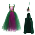 IBTOM CASTLE Kids Girls Witch Costumes Halloween Cosplay Costume Fancy Dress Cloak Witch Broom 3PCS Dress up Outfit 6-7 Years Green