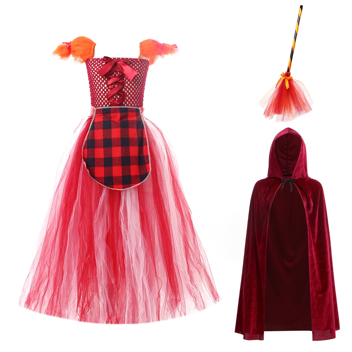 Tinyterrors™ IBTOM CASTLE Kids Girls Witch Costumes Halloween Cosplay Costume Fancy Dress Cloak Witch Broom 3PCS Dress up Outfit 6-7 Years Green