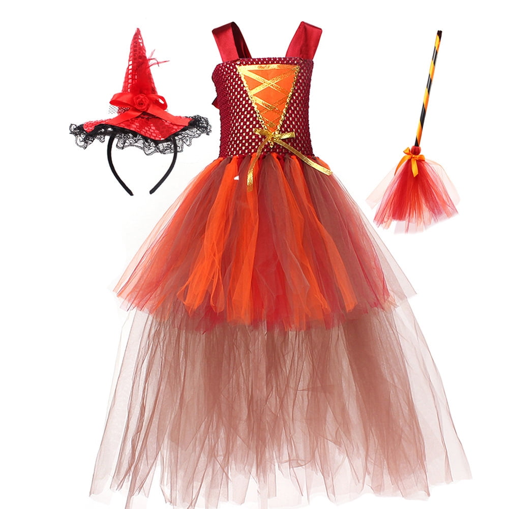 Tinyterrors™ IBTOM CASTLE Kids Girls Witch Costumes Halloween Cosplay Costume Fancy Dress Cloak Witch Broom 3PCS Dress up Outfit 6-7 Years Green
