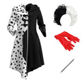 Tinyterrors™ IDOPIP Cruella Deville Costume for Girls Kids Halloween Fancy Dress up Cosplay Black White Dalmatian Dog Dress with Wigs Gloves Cigarette Holder Outfit 5-6 Years Long Sleeve - Classic